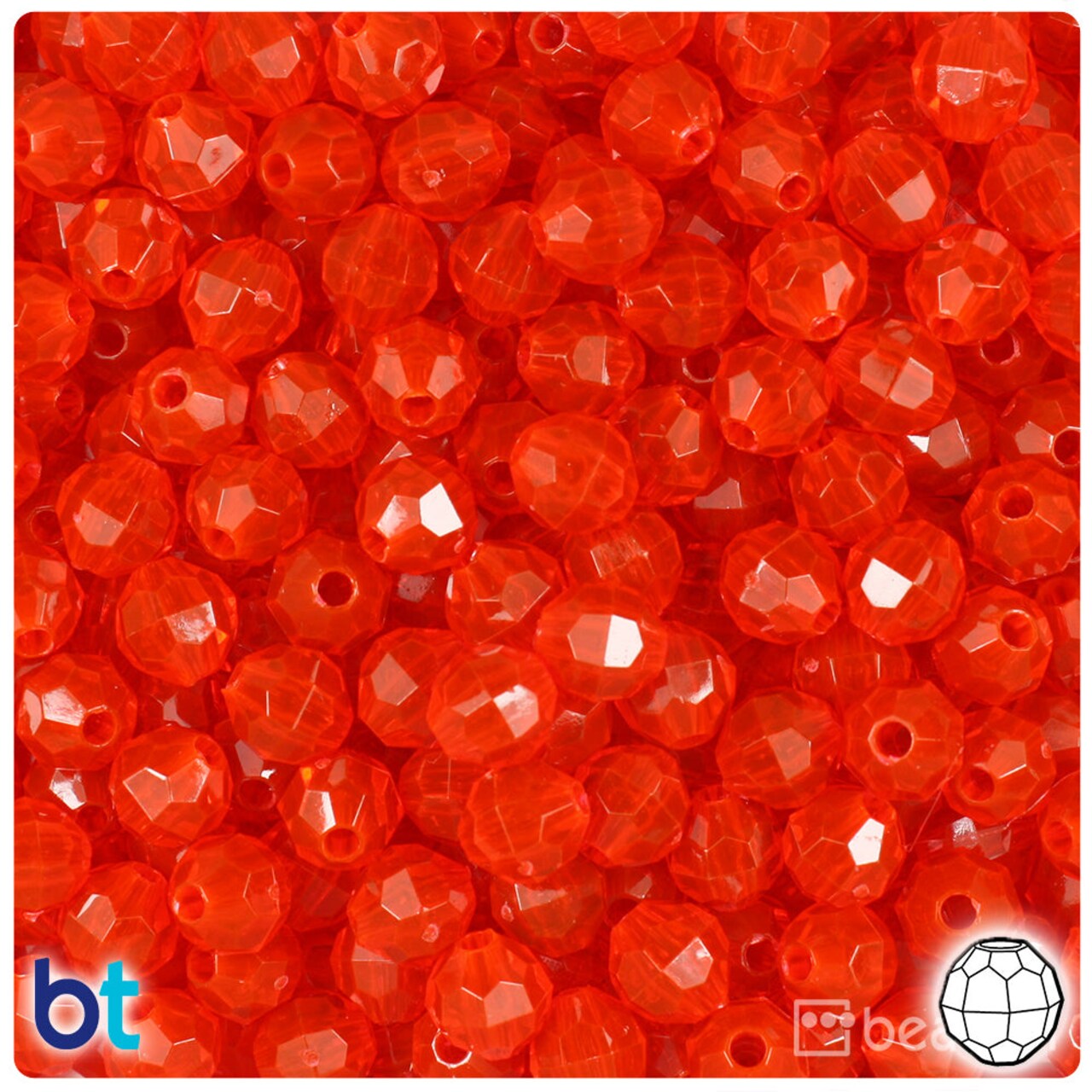 BeadTin Fire Red Transparent 8mm Faceted Round Plastic Craft Beads (450pcs)